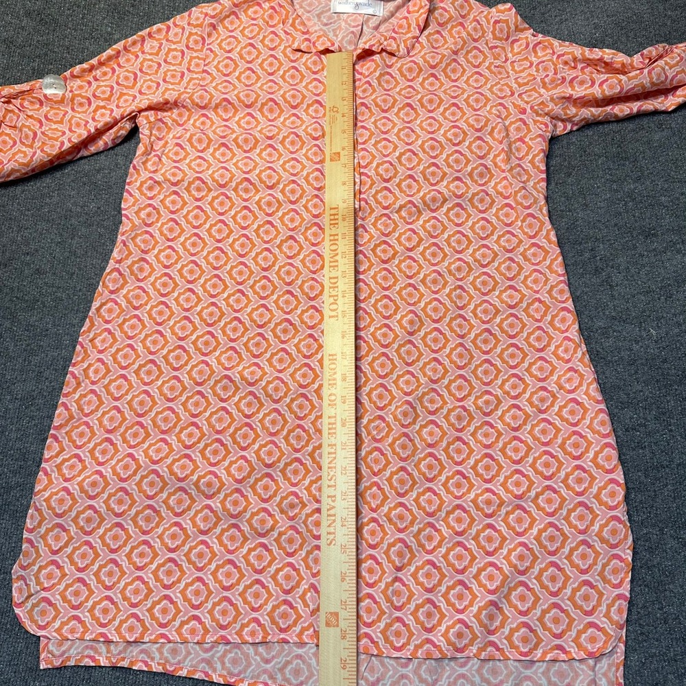Walker & Wade Orange Pink Geometric Tunic Dress Roll Tab Sleeve Womens Large - Picture 8 of 10